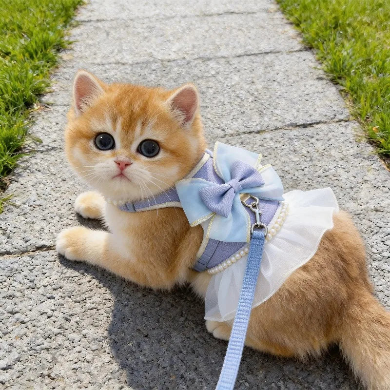 Pet traction rope anti-break free special cat rope kitten vest adjustable pink bow chest back