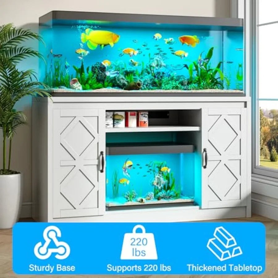 55-75 Gallon Fish Tank Stand with Diamond Doors Power Outlet, Heavy Duty Aquarium Stand with Cabinet Storage for Fish Tank, Tur