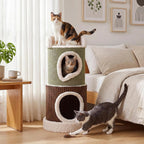 33.5in Barrel Cat Condo 2 Story House with Top Perch Comfy Mats