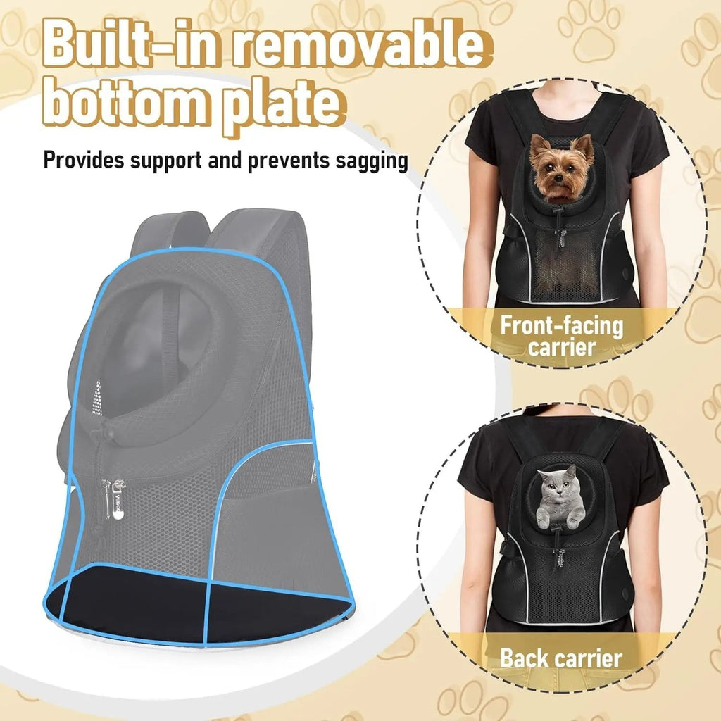 Dog Carrier Backpack for Small Dogs, Ventilated Mesh Travel Back Pack with Safety Belt for Hiking Cycling Outdoor Use, Black
