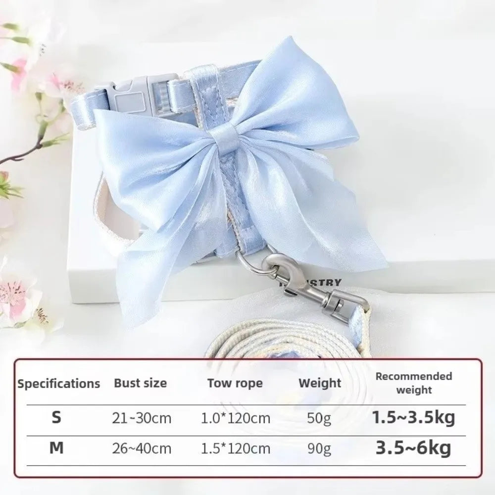 Cute Adjustable Bowknot Cat Harness Leash Escape Proof Shiny Bowknot Cat Leash Traction Rope Pet Decoration