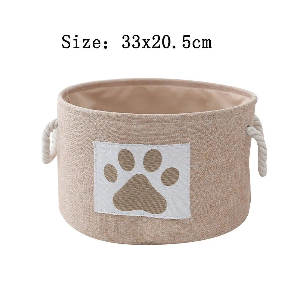 Dog Toy Basket Medium Round Dog Toy Storage with Handles Durable Paw Patch Bin Box for Organizing Pet Supplies Pet Toys Collars