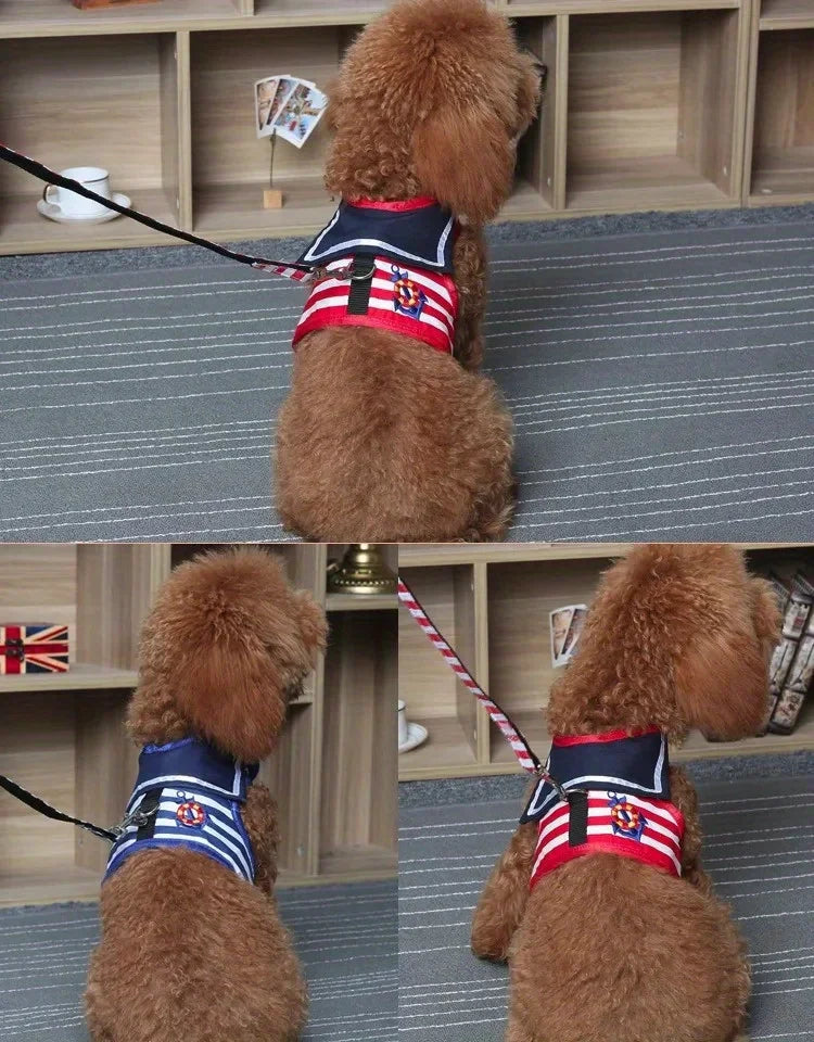 Soft and Breathable Nautical-style Dog Outfit & Leash Set, Suitable for Small and Medium Dogs, Puppy Collars, Harness and Leash for Dogs and Cats