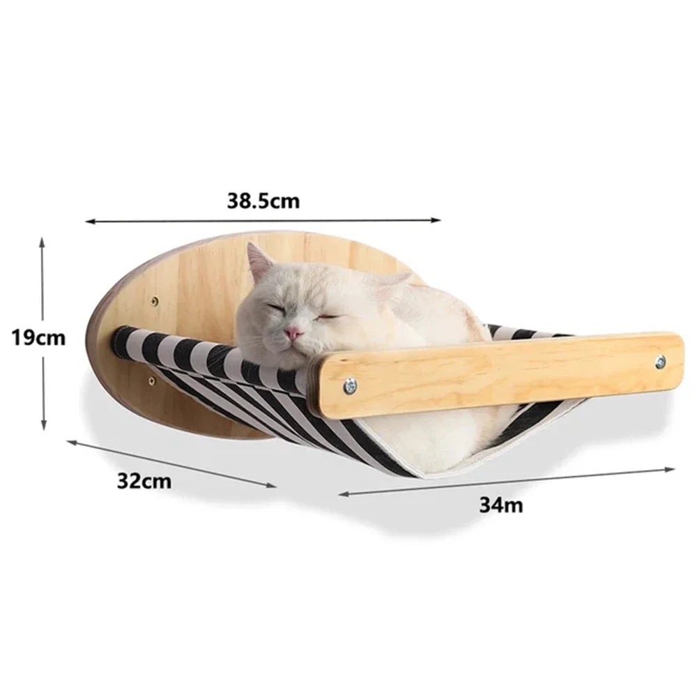Mincy Pets Wooden Wall-Mounted Cat Climbing Shelves & Hammock product photo.
