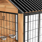 7' X 6' Extra Large Dog House, Wood Outdoor Dog Kennel with Storage Cabinet, Stainless Steel Bowls, Light Yellow
