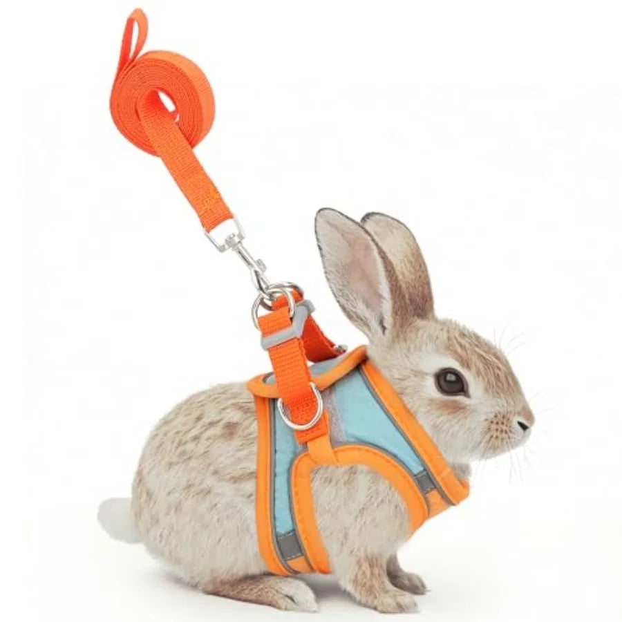 Adjustable Rabbit Harness and Leash Set Double Buckle with Reflective Strips Soft Bunny Breathable Vest Harness for Kitten Ferr