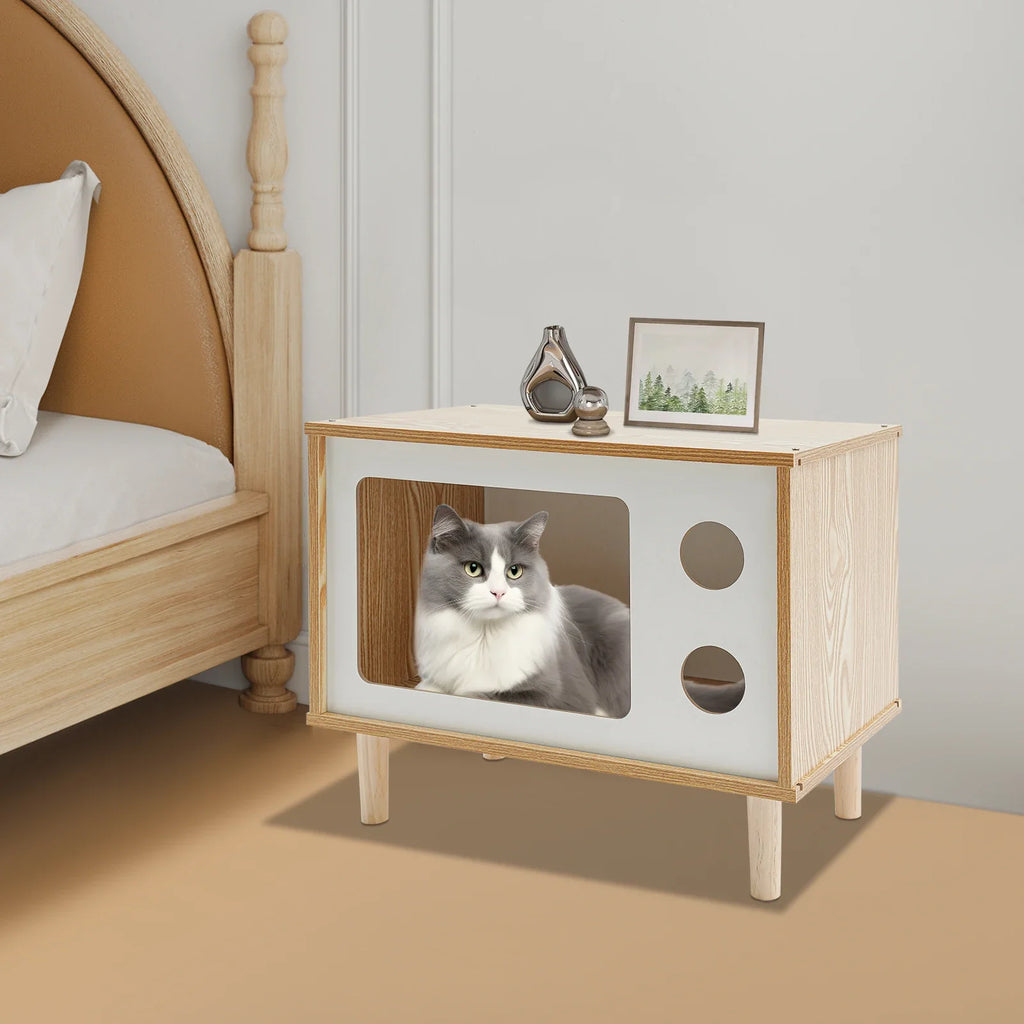 Marlowe Mid-Century Cat House — Solid Wood TV-Stand Silhouette