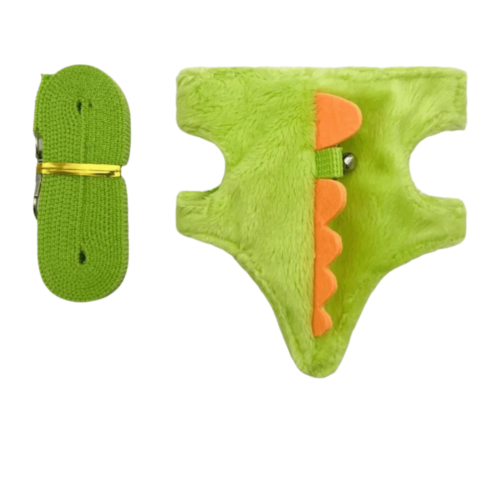 Adjustable Ferret Vest Harness Dinosaur Shape Escape-Proof Pet Traction Rope Comfortable with Bell Guinea Pig Safety Vest