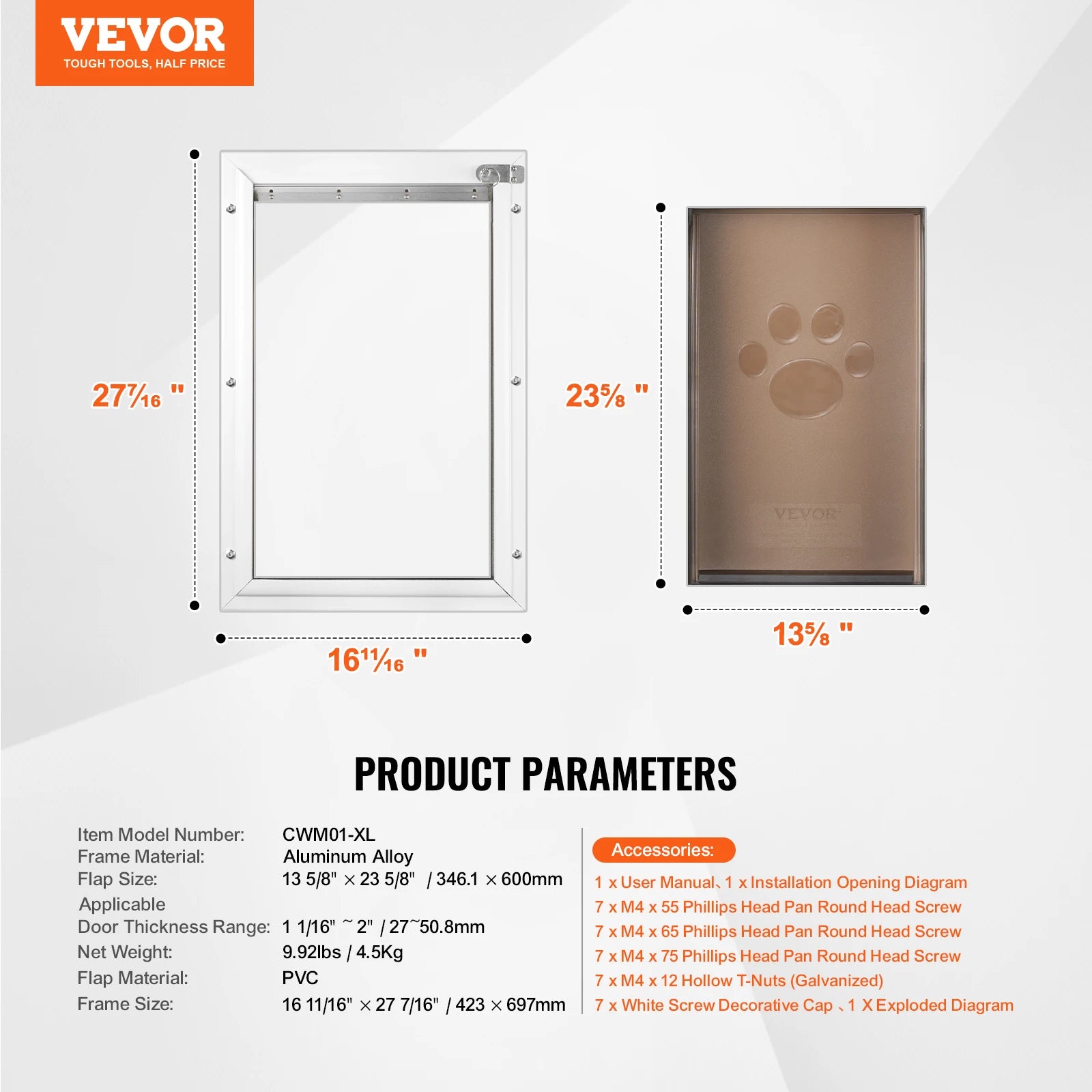 Pet Door Aluminum Frame with Lock and Flap System Weatherproof Doggy Door Easy to Install in Interior or Exterior Doors