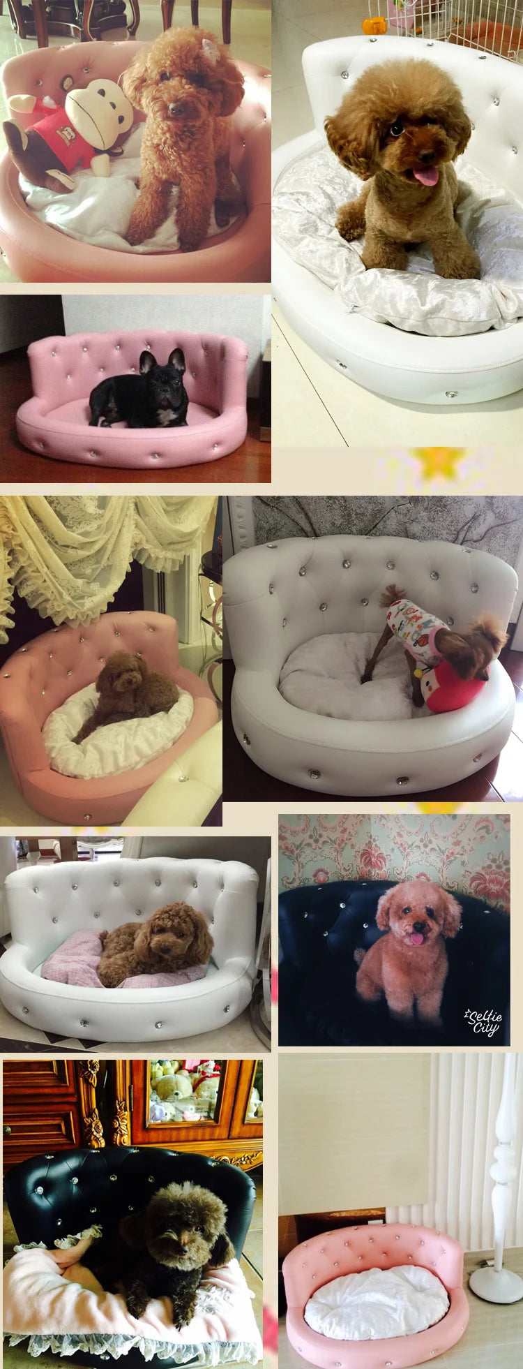Ready to ship multi-colors luxury pet bed leather dog bed princess style cat sofa bed with diamond