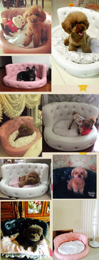 Ready to ship multi-colors luxury pet bed leather dog bed princess style cat sofa bed with diamond