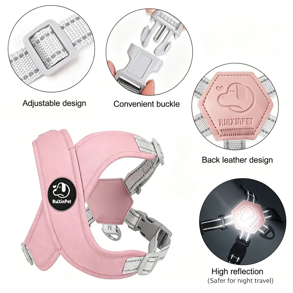 Dog Harness Leash Set Reflective Adjustable Pet Vest Harness with Metal D Ring Breathable Puppy Cat Walking Chest Strap Supplies