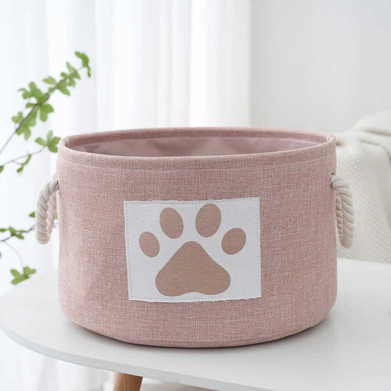 Mincy Pets Round Dog Toy Storage Basket with Handles product photo.