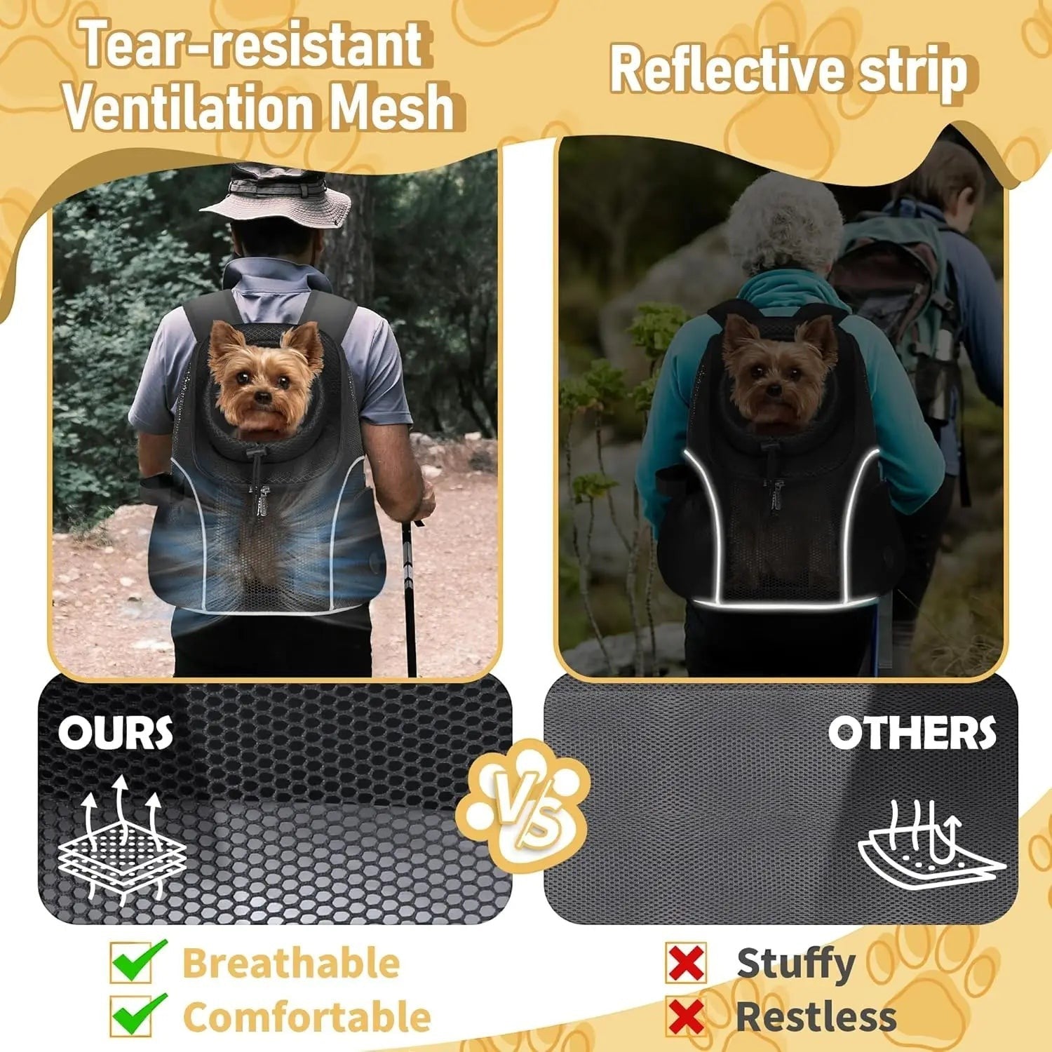 Dog Carrier Backpack for Small Dogs, Ventilated Mesh Travel Back Pack with Safety Belt for Hiking Cycling Outdoor Use, Black