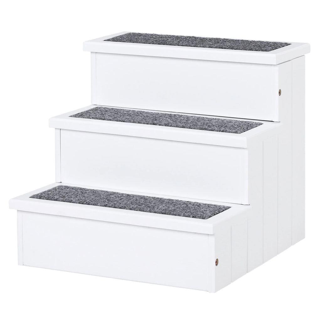 3 Step Wooden Dog Steps Pet Stairs for Dogs, Cat Ladder for Bed Couch with Storage White