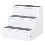 3 Step Wooden Dog Steps Pet Stairs for Dogs, Cat Ladder for Bed Couch with Storage White