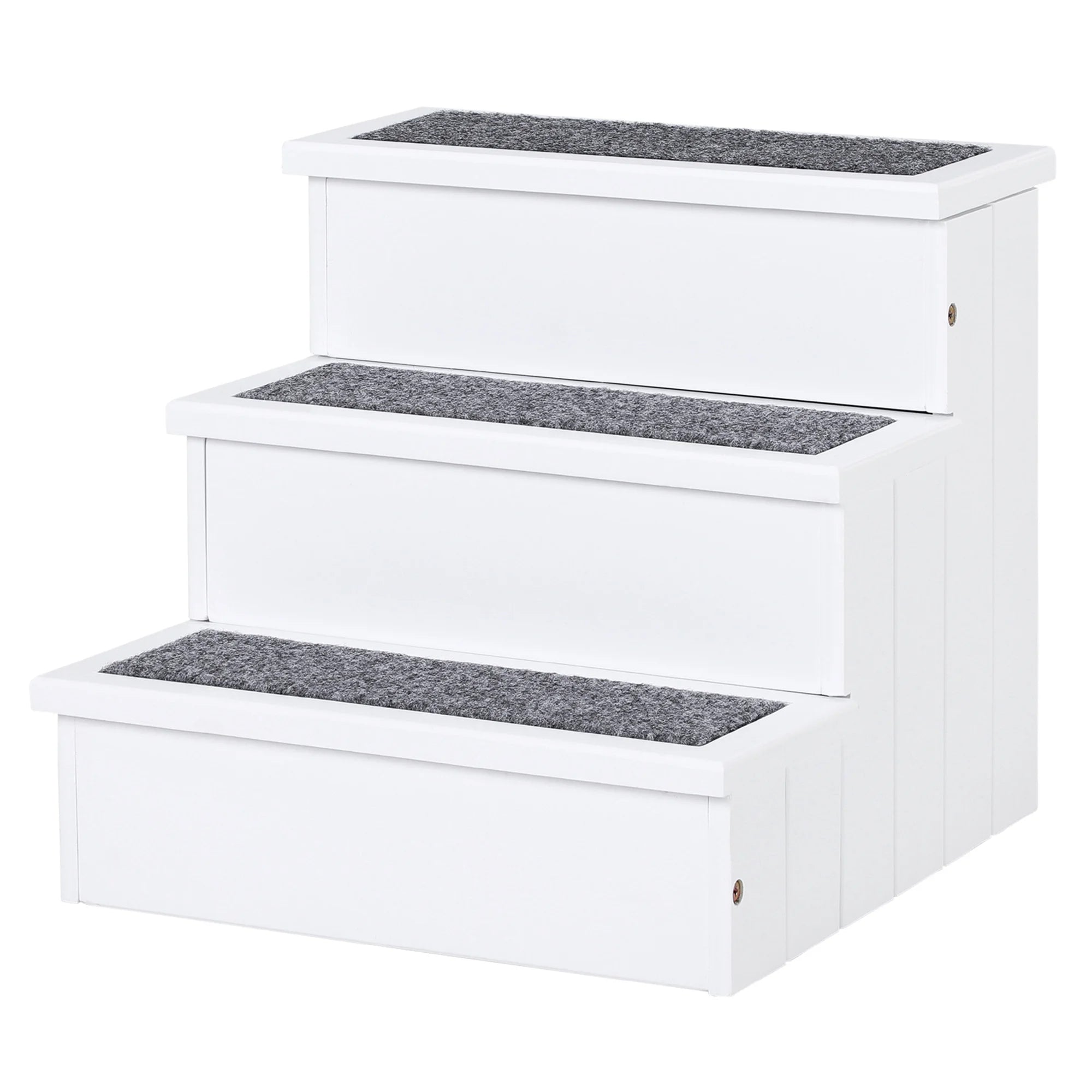 3 Step Wooden Dog Steps Pet Stairs for Dogs, Cat Ladder for Bed Couch with Storage White