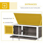 Elevated Wooden Rabbit Hutch, Indoor/Outdoor Bunny Cage with Hinged Asphalt Roof and Removable Tray for Guinea Pig