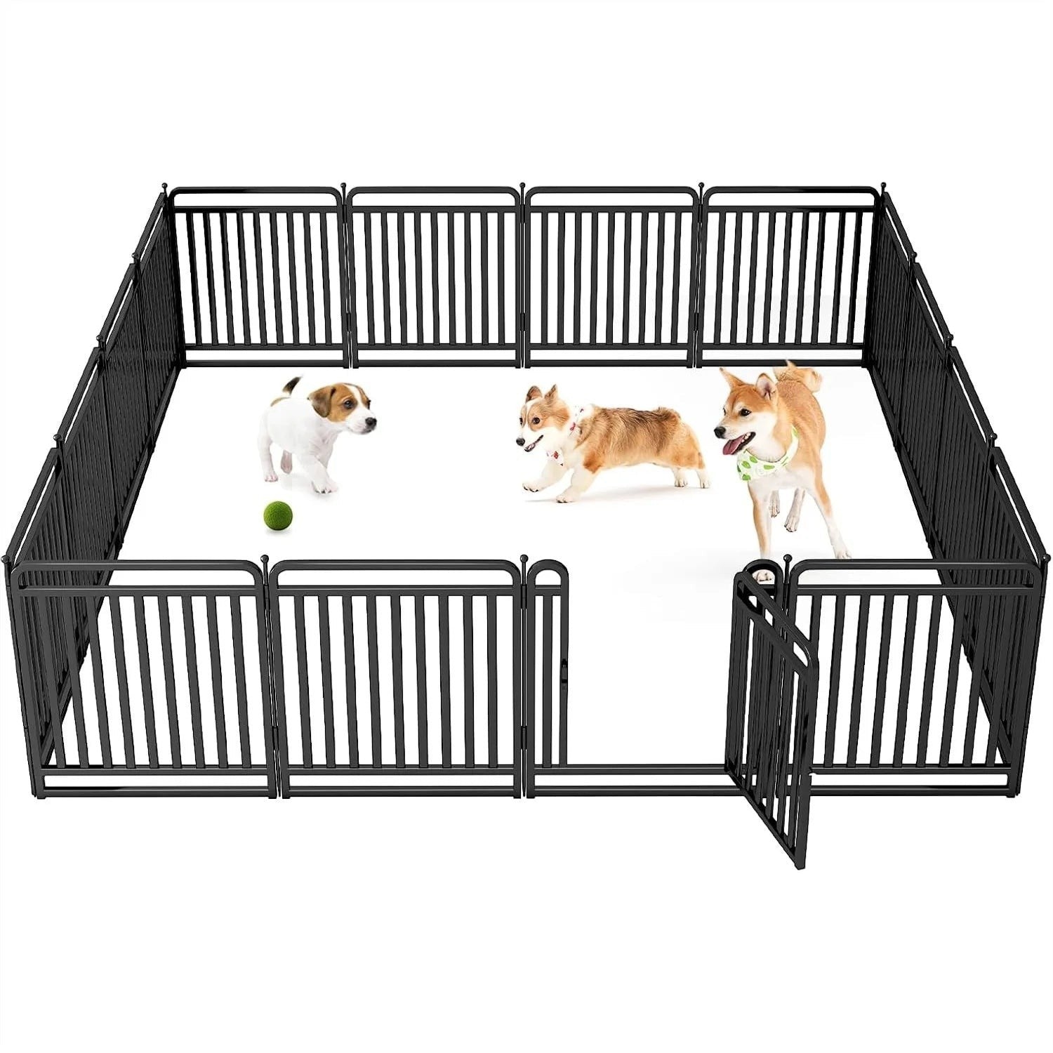 32 Inch Dog Playpen with Door, Heavy Duty Metal Exercise Pen for Large Medium Small Dogs, Foldable Outdoor Yard Fence 16 Panels