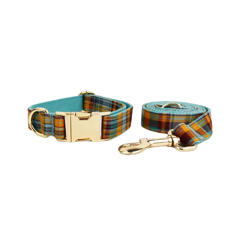 Mincy Pets Personalized Cotton Dog Collar Harness Bow Set product photo.