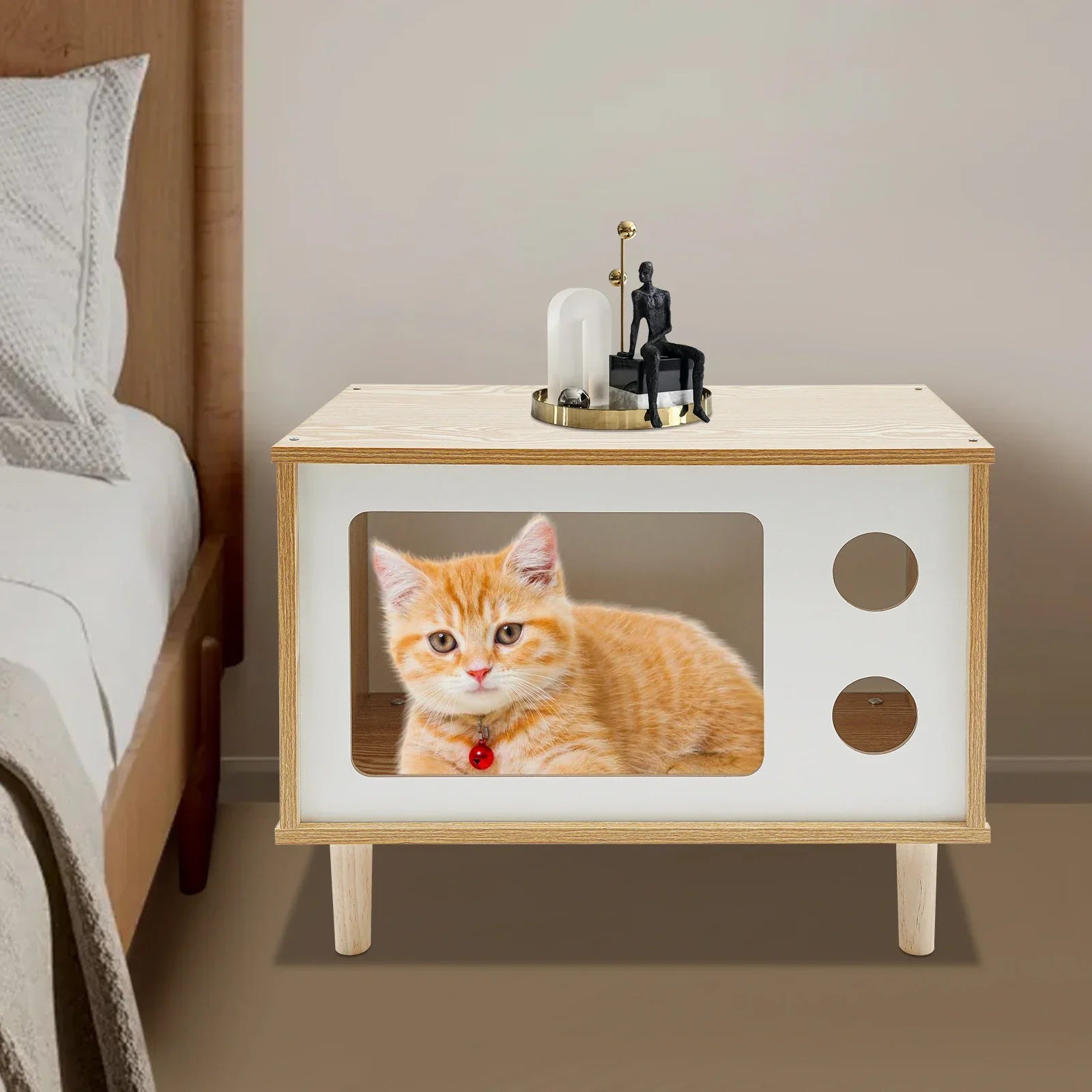 Marlowe Mid-Century Cat House — Solid Wood TV-Stand Silhouette