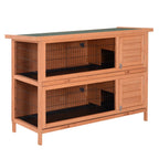 54" 2-Story Large Rabbit Hutch Bunny Cage - Wooden Pet House for Small Animals, Lockable Doors, No Leak Tray, Waterproof Roof, Outdoor/Indoor Use, Orange