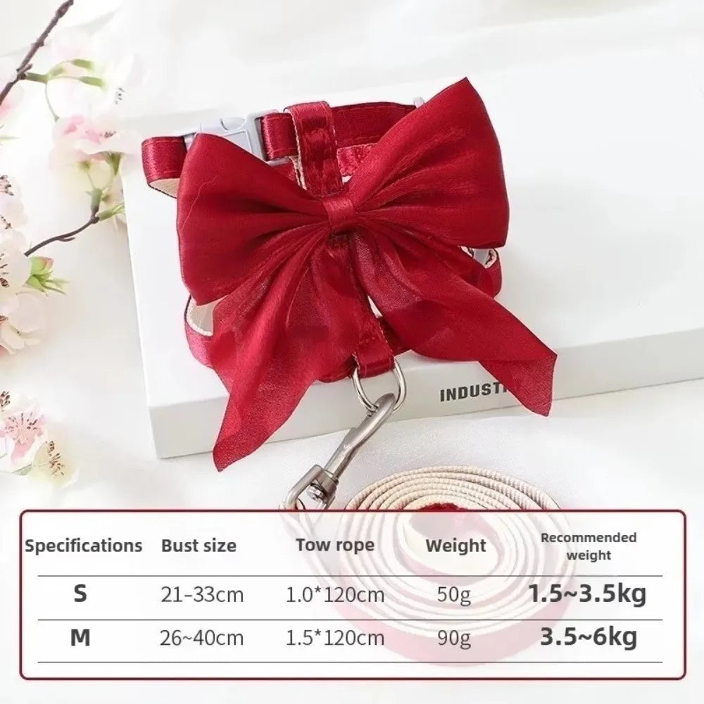 Cute Adjustable Bowknot Cat Harness Leash Escape Proof Shiny Bowknot Cat Leash Traction Rope Pet Decoration