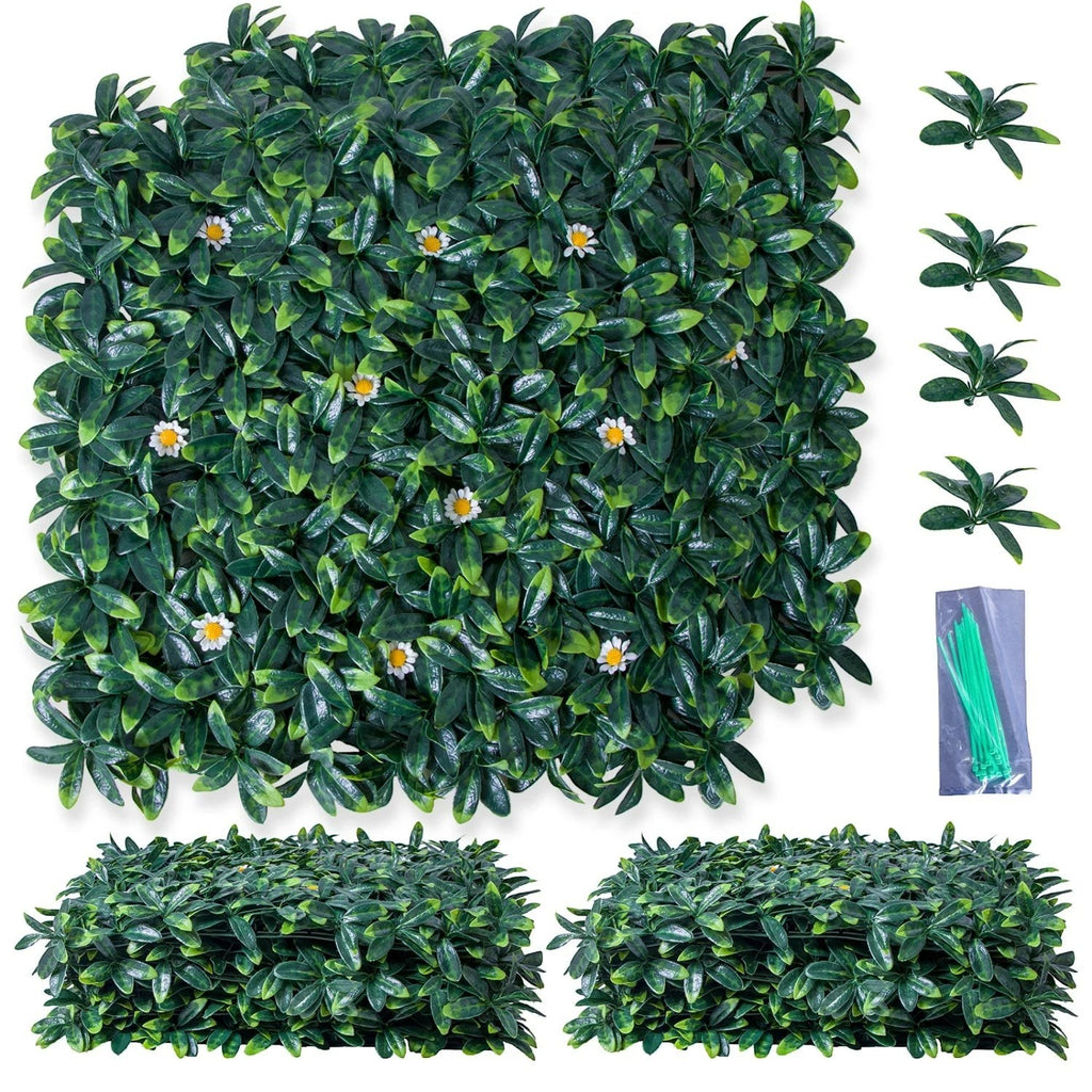 12 Pack 20x20 Inch Artificial Boxwood Grass Wall Panels, UV Protected Faux Greenery Fence Screen, Realistic Hedge Wall Backdrop for Indoor Outdoor Garden, Patio, Wedding & Home Decor