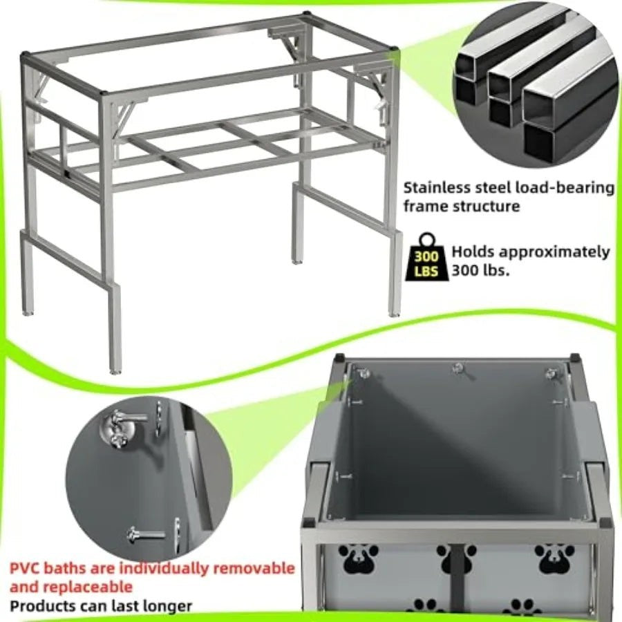 Foldable Elevated Dog Bathtub with Drain 300 lb Capacity Portable Pet Shower Wash Station for Bathing Grooming Small Medium and