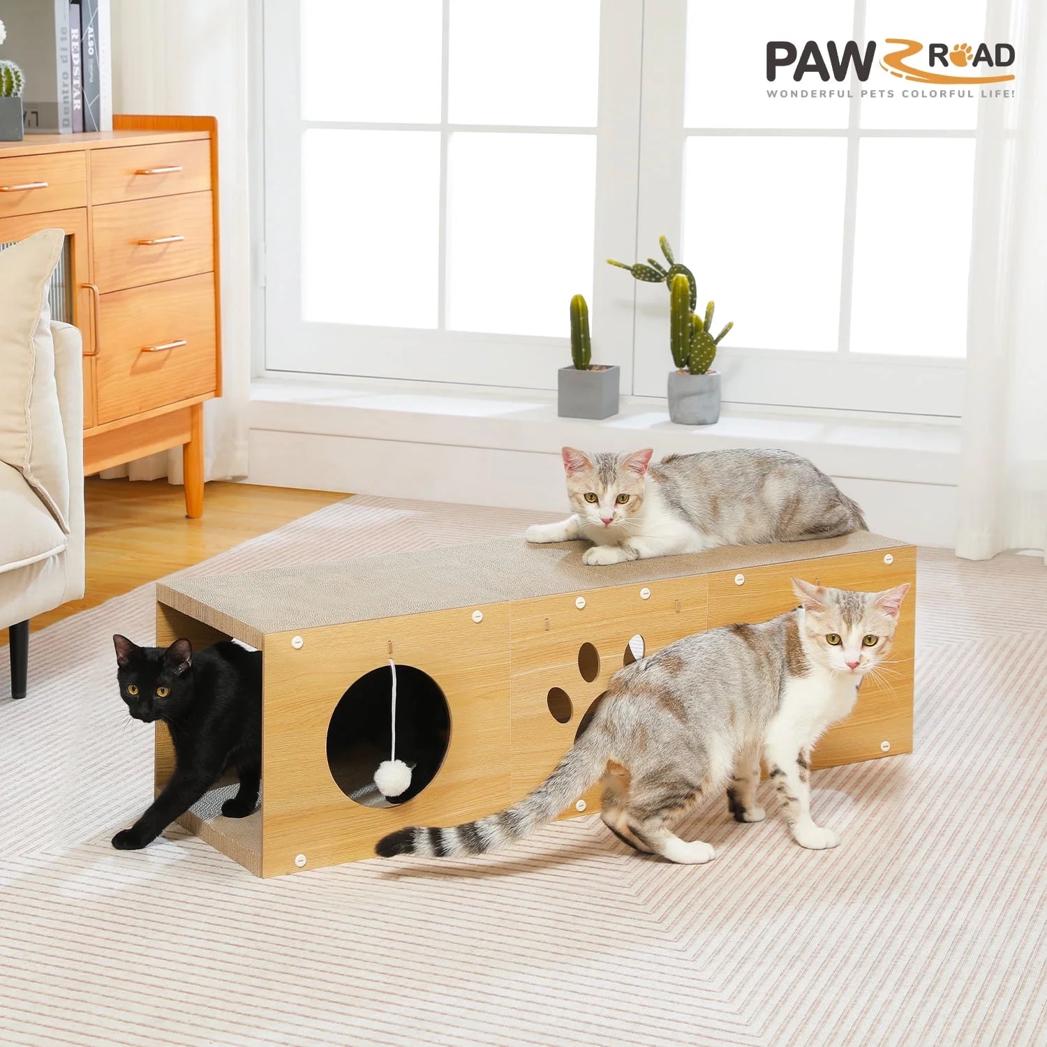 Large and Durable Cat Scratcher & Tunnel 40" X 12" Cat Cardboard Scratching Pad for Indoor Cats