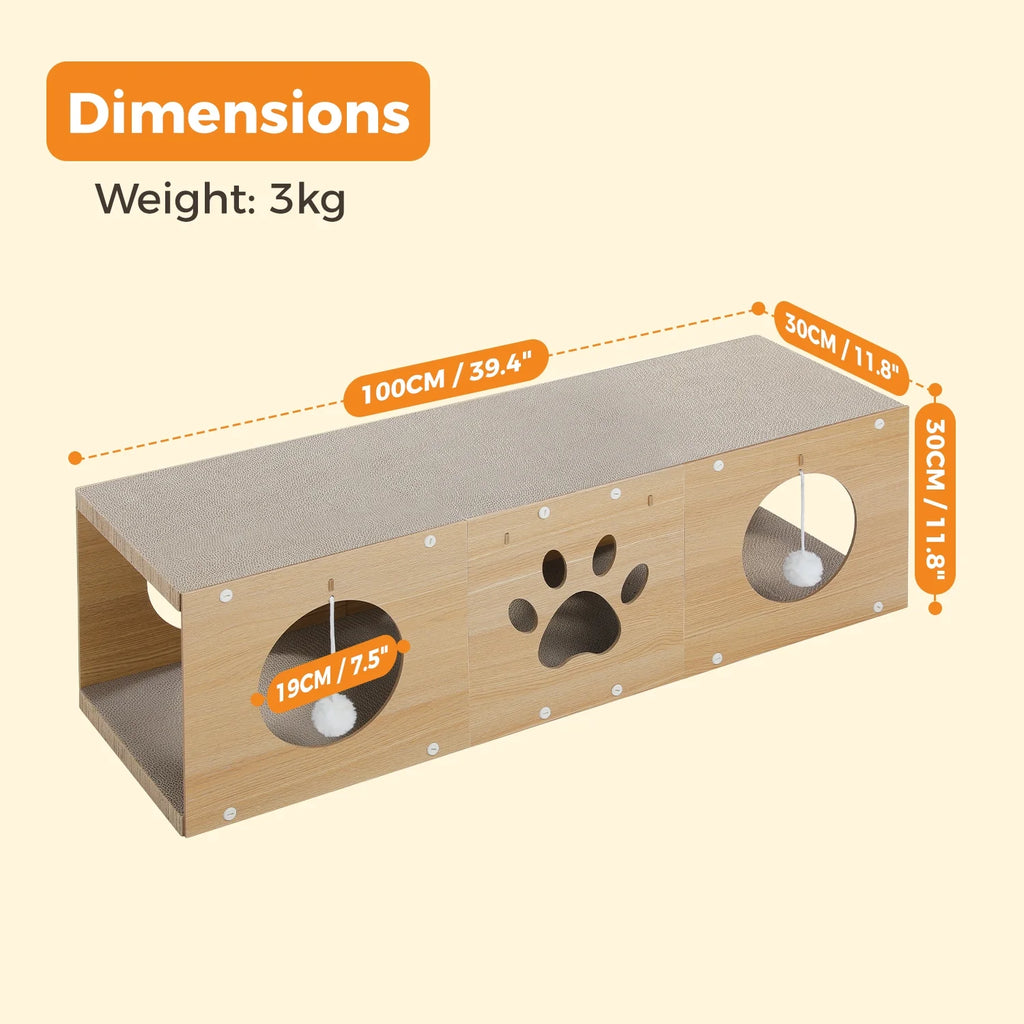 Large and Durable Cat Scratcher & Tunnel 40" X 12" Cat Cardboard Scratching Pad for Indoor Cats