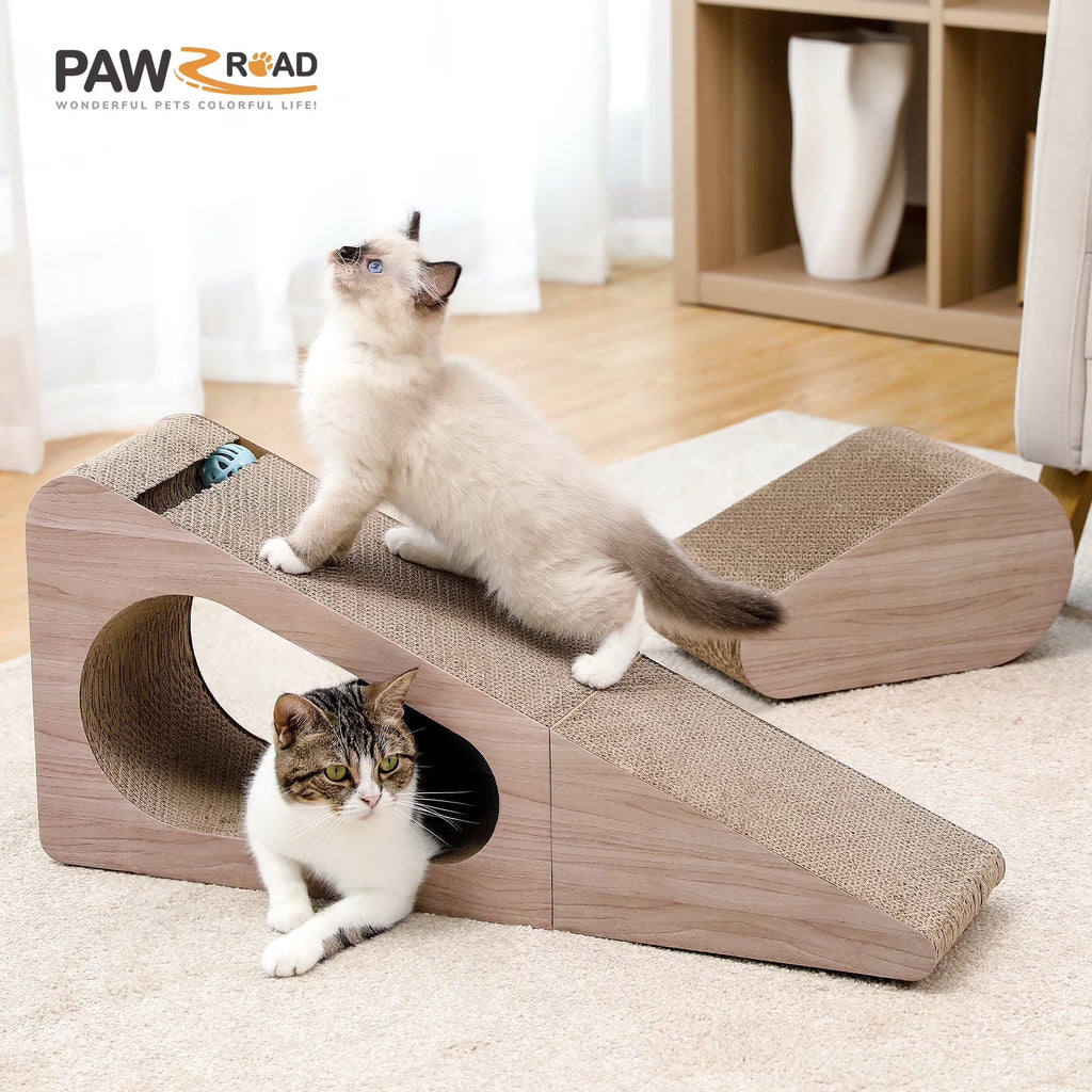 28" Cat Scratching Post 2 in 1 Large Three Sided Cat Scratcher Cardboard Cat Scracherwith Balls for Indoor Cat and Kittens
