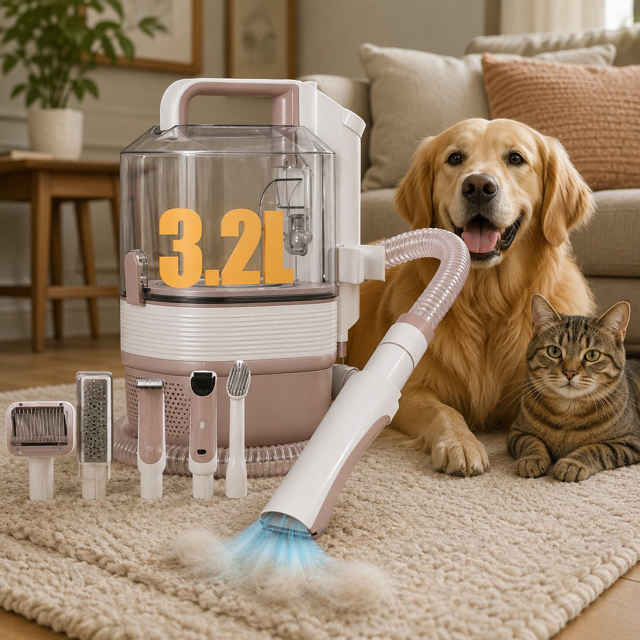 3.2L Pet Grooming Vacuum, 12000Pa Suction, Low Noise, 5 Tools for Dogs & Cats