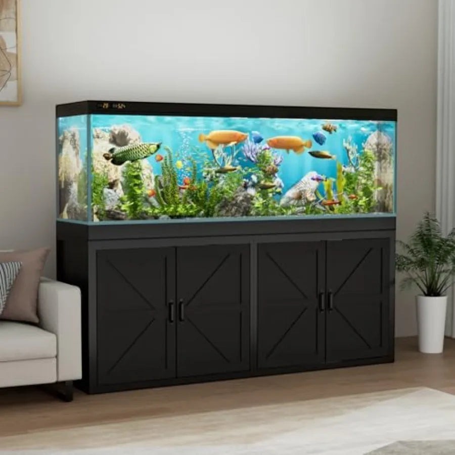 Mincy Pets heavy duty black aquarium stand with cabinet storage for 125-150 gallon fish tanks and power outlet