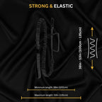 Mincy Pets black elastic dog leash with padded handle and metal clip, adjustable length from 39 to 53 inches.