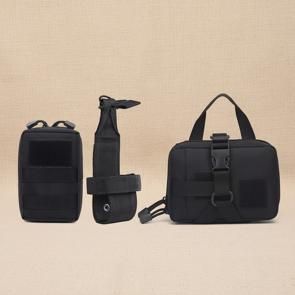 Mincy Pets black tactical dog harness pouches and belt attachment set made of durable nylon with MOLLE system