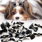 Mincy Pets luxury black and white dog hair bows with pearl accents and metal clips for small puppy grooming