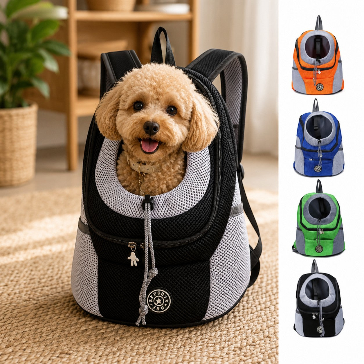 Mincy Pets breathable mesh front carrier backpack for small to medium dogs, featuring adjustable straps and zipper.