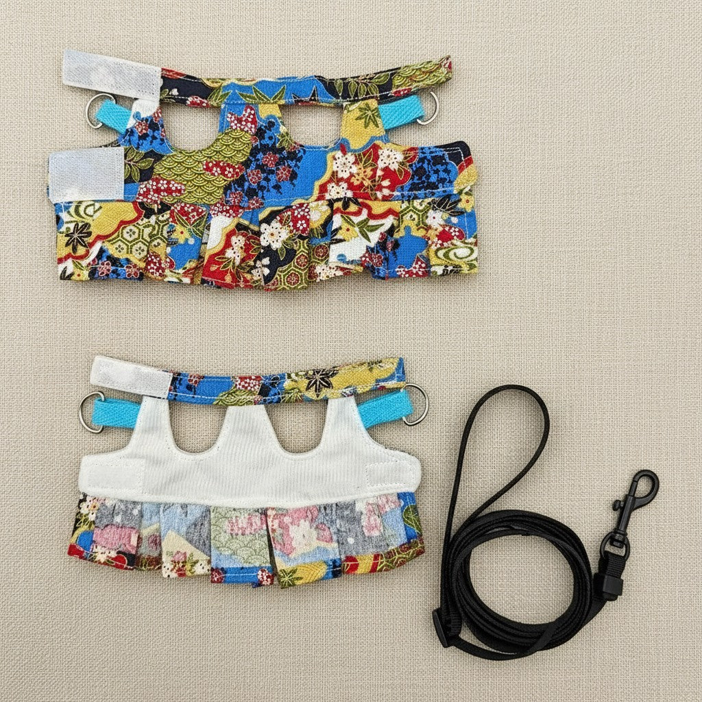 Mincy Pets adjustable floral lizard harness and leash set with breathable cotton fabric and secure velcro closure