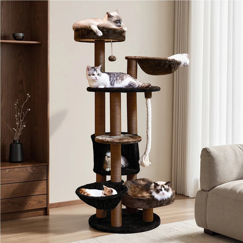 Mincy Pets 64-inch multi-level cat tree tower with sisal scratching posts and plush platforms for multiple cats