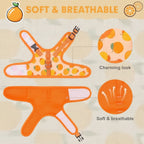 Mincy Pets soft and breathable orange fruit print cat harness with adjustable straps and secure buckle closure