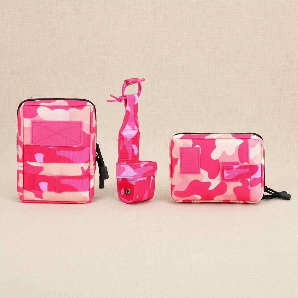 Mincy Pets pink camouflage tactical dog harness pouches and belt attachment set made of durable nylon