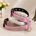 Mincy Pets pink leather puppy collar with sparkling diamante crystals and silver hardware for small dogs
