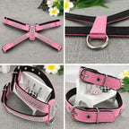 Mincy Pets pink and black puppy harness featuring sparkling diamante crystal embellishments and a durable metal D-ring.