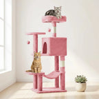 Mincy Pets 44 inch pink multi-level cat tree with plush condo, hammock, sisal scratching posts, and hanging toys.
