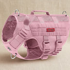 Mincy Pets pink tactical dog harness with MOLLE panels, breathable mesh, and stainless steel D-rings for small dogs.