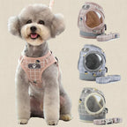 Mincy Pets breathable plaid nylon puppy harness and leash set with reflective trim for safe walking