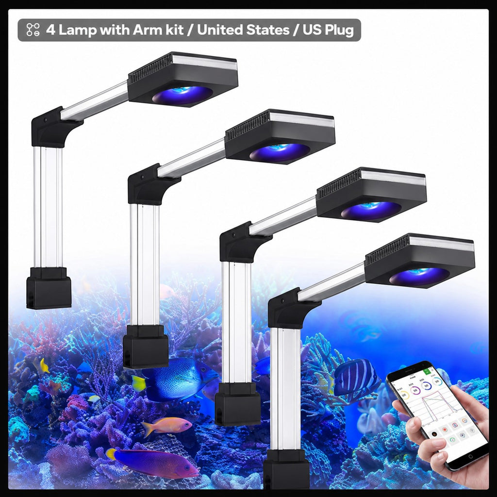Mincy Pets PopBloom RL90 100W WiFi reef aquarium LED lights with clip-on arms and smartphone app control