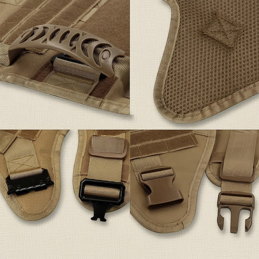 Mincy Pets tactical dog harness featuring durable nylon, quick-release buckles, and a reinforced control handle.