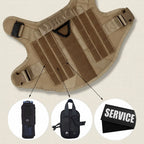 Mincy Pets tactical dog harness in tan nylon with Molle system, top handle, and attachment points for gear and patches